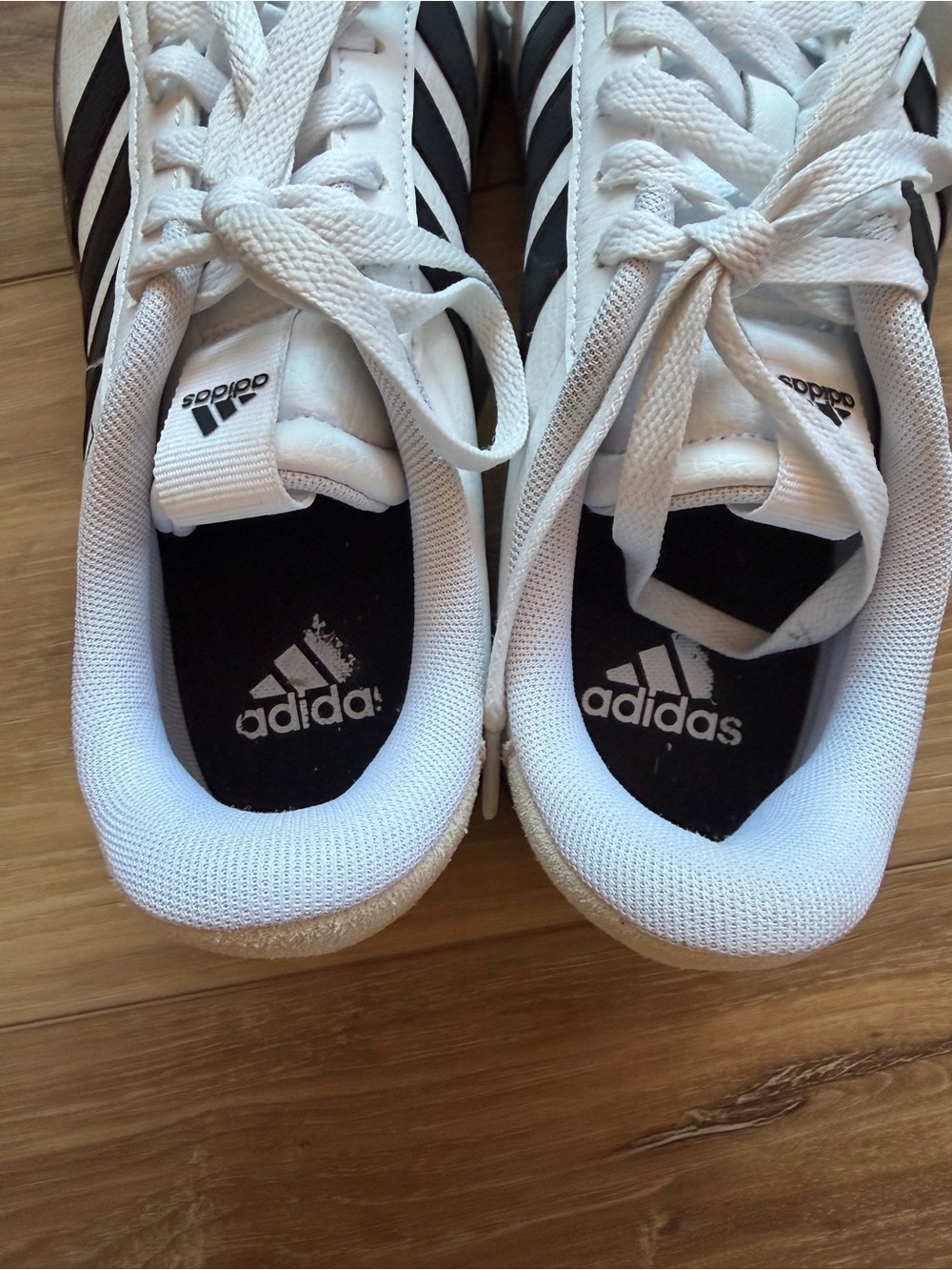 adidas White Sneakers with Black Stripes and Brown Sole - Picture 4 of 7